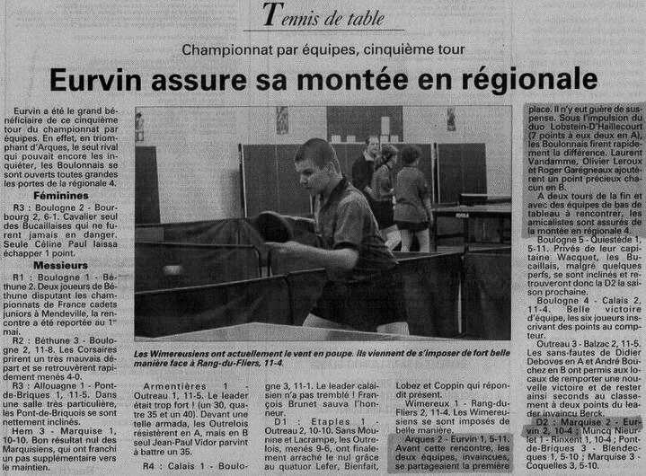 30-03-01 : Eurvin assure sa montée en régionale